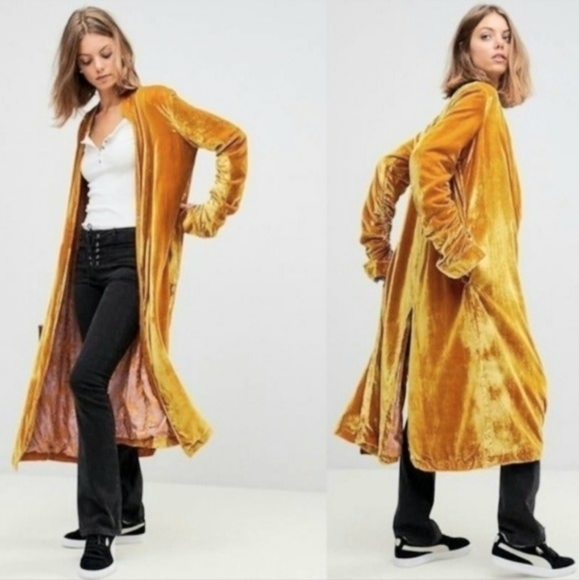 RARE NWT Free People Dahlia Velvet Jacket Duster Mustard Yellow - Picture 2 of 11